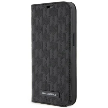 Apple iPhone 14 6.1" Karl Lagerfeld Saffiano Monogram Bookcase Cover (KLBKP14SSAKLHPK), Black