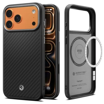 Spigen iPhone 17 Pro Max vāciņš Enzo Aramid T Mag Magsafe, melns/sudraba