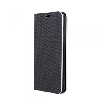 Huawei P40 Lite E Carbon TPU Book Case Cover Wallet, Black | Vāciņš Maciņš Maks Grāmatiņa