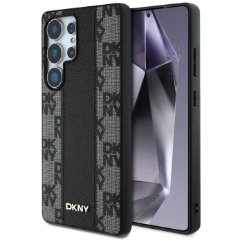 DKNY Leather Checkered MagSafe vāciņš Samsung Galaxy S25 Ultra Black