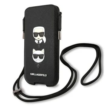 Сумочка для телефона Karl Lagerfeld Saffiano Ikonik Karl & Choupette Head 6.7" - Черная