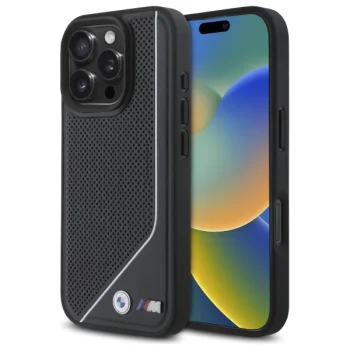 Чехол BMW для iPhone 16 Pro M Perforated Twisted Line MagSafe, черный