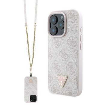 Guess ādas metāla logo Strass Crossbody futrālis iPhone 16 Pro Max - rozā krāsā | Leather Metal Case for pink