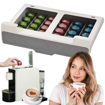 Hanging Nespresso Coffee Capsule Organizer, 30 Capsules, Pull-out, White/Grey