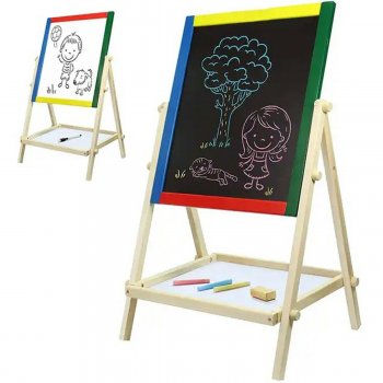 Bērnu Divpusēja Magnētiskā Zīmēšanas Koka Tāfele ar Piederumiem | Children's Double-sided Drawing Board