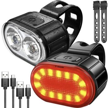 Trizand 24003 Front and Rear Bike Light Set, USB Rechargeable