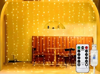 300 LED gaismas aizkars virtene, Silti balta, 3m, USB
