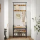 Industrial Hall Tree with Shoe Bench and Coat Hooks for Entryway