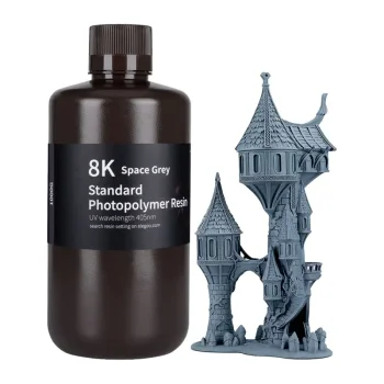 ELEGOO Water Washable 8K Photopolymer Resin for 3D Printers, 405 nm, 1 kg, Space Gray
