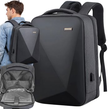 Anti-Theft Hard Shell Laptop Backpack with USB Port and Lock, Grey