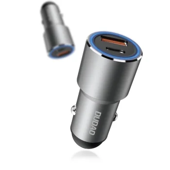 Dudao R4PQ USB / USB-C automašīnas lādētājs PD QC 22.5W, Pelēks
