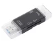 Kompakts SD un MicroSD karšu lasītājs ar USB, USB-C, Micro USB, melns