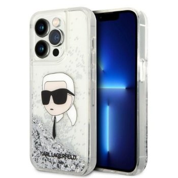 Karl Lagerfeld Glitter Karl's Head vāciņš iPhone 14 Pro Max - sudraba