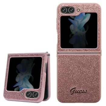 Чехол Guess для Samsung Galaxy Z Flip 5 Glitter Script, розовый