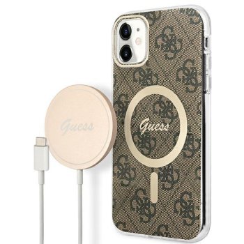 Apple iPhone 11 6.1'' Guess 4G Print MagSafe Case Cover (GUBPN61H4EACSW) + Charger, Brown | Чехол Кейс...
