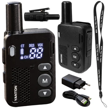 Mini walkie-talkie with 16 channels and USB-C charging, black, 1 unit