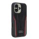 Чехол Audi Genuine Leather MagSafe для iPhone 16, черно-красный