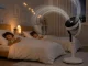 Regulējams grīdas ventilators ar LED displeju, pulti un oscilāciju, Balts/Melns