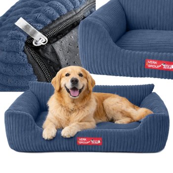 Soft Corduroy Dog Bed L with Non-Slip Bottom, Comfortable Pet Lounger, Blue
