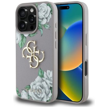 Guess iPhone 16 Pro Max Case Grained Roses Big 4G Logo, Purple