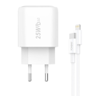 Foneng EU40 Wall Charger 25W USB Type C + Charging Data Cable ( Type C to Apple iPhone Lightning ) 3A, White | Uzlādes Ierīce Lādētājs Adpaters + Lādētājvads Kabelis