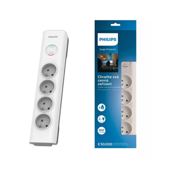 Philips Surge Protector Power Strip 4 Outlet 2m Cord 16A, White