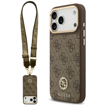 Guess MagSafe vāciņš iPhone 17 Pro Max ar 4G Strass logotipu, lielo siksnu un metāla pogām — brūns | Phone Case...