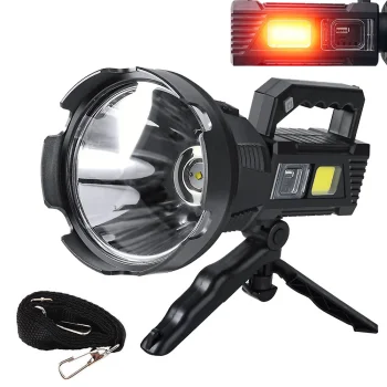 Spēcīgs LED lukturis ar statīvu, CREE XHP50, COB, powerbank, melns