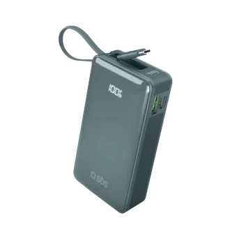 Sbs 10000 mAh 20W ārējais akumulators ar iebūvētu USB-C kabeli, pelēks