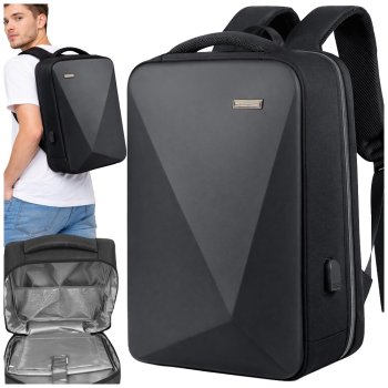 Anti-Theft Hard Shell Business Laptop Backpack with USB & Lock, Black
