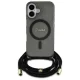 Guess iPhone 16 vāciņš Crossbody Cord Script MagSafe, melns