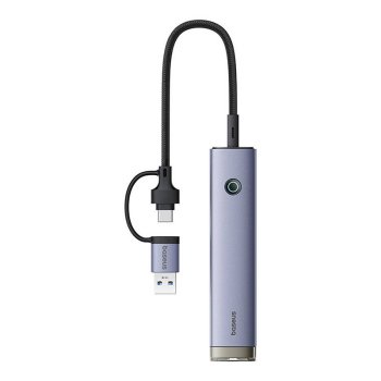 Концентратор 4 в 1 Baseus UltraJoy USB-A&USB-C до 3xUSB3.0+USB-C+RJ45 (серый)