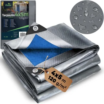 Ūdensnecaurlaidīgs brezents 400 x 500 cm 120 g/m² Plonos PL-500, sudraba-zils