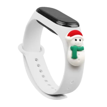Новогодний ремешок для Xiaomi Mi Band 3 / 4 Снеговик Белый
