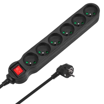 Maclean MCE187 pagarinātājs ar slēdzi, 6 ligzdas, 3m, 2300W, Melns