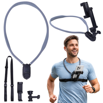 Kakla tālruņa turētājs vlogošanai un tiešraidēm, melns