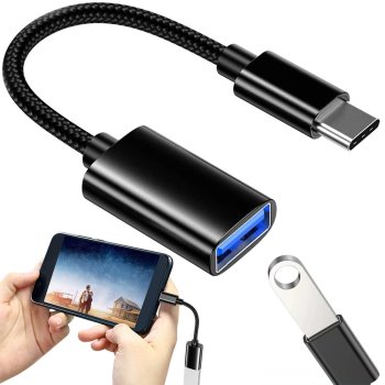 Переходник USB-C на USB-A 3.0 OTG для телефона, прочный, черный