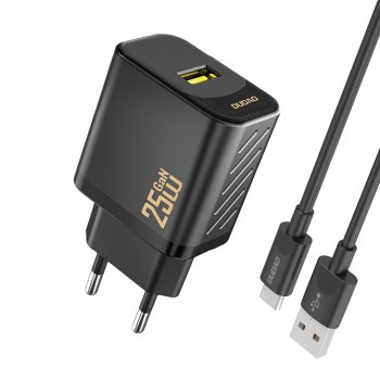 Dudao A27STEU 25W GaN USB-A sienas lādētājs ar USB-A – USB-C kabeli – melns