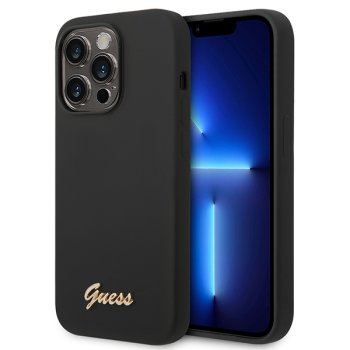 Guess iPhone 14 Pro Max Case Silicone Vintage Gold Logo, Black