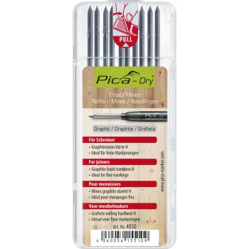 Грифели Pica DRY 4050 для столяров, H, 2.8 мм, 10 шт., серые