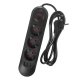 Maclean MCE394 B Pagarinātājs ar 3 ligzdām un 3xUSB, 1.5m, 2500W, Melns