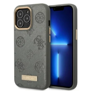 Чехол Guess Peony Logo Plate для iPhone 13 Pro Max MagSafe серый