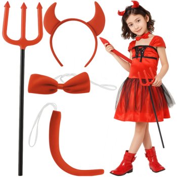 4-Piece Devil Costume Set with Horns, Tail, and Pitchfork S22140