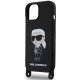 Karl Lagerfeld iPhone 15 vāciņš Crossbody Silicone Ikonik, melns