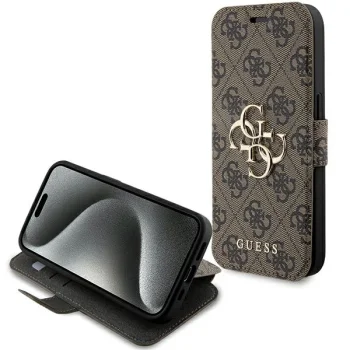 Guess 4G Metal Logo atverams vāciņš iPhone 15 Pro Max, Brūns