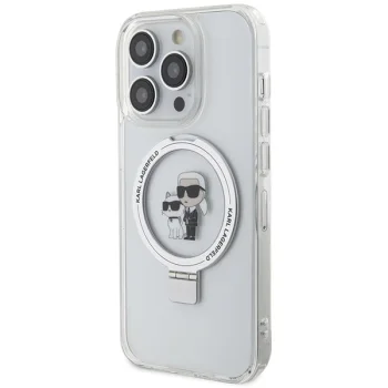 Karl Lagerfeld iPhone 13 Pro Max vāciņš Ring Stand Karl & Choupette MagSafe, balts