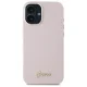 Чехол Guess для iPhone 16 Plus Silicone Script Metal Logo & Frame, розовый