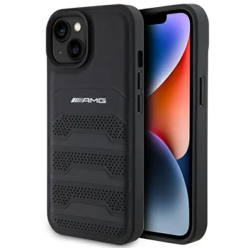 Mercedes iPhone 15 vāciņš AMG Leather Debossed Lines, melns