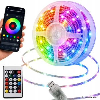 5m RGB LED Strip USB with App Control, Music Sync and Remote
