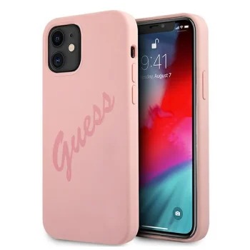 Чехол Guess для iPhone 12 mini Silicone Vintage Script, розовый